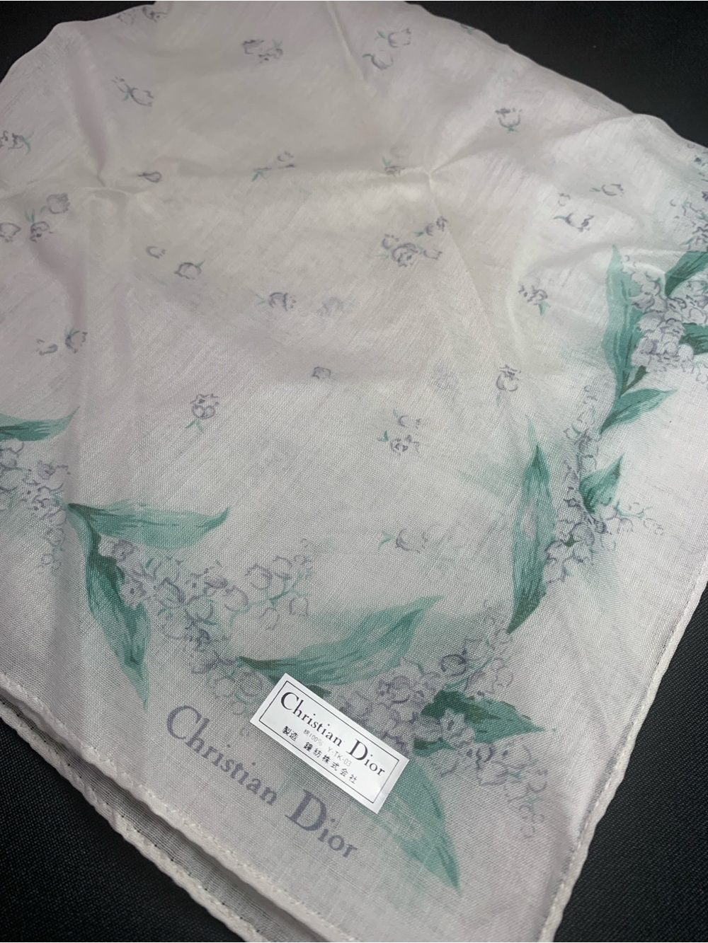 Dior Floral Mini Scarf in White and Green - Picture 15 of 16